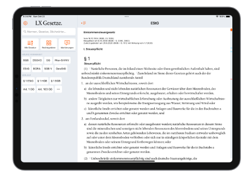 LX Gesetze auf iPadOS